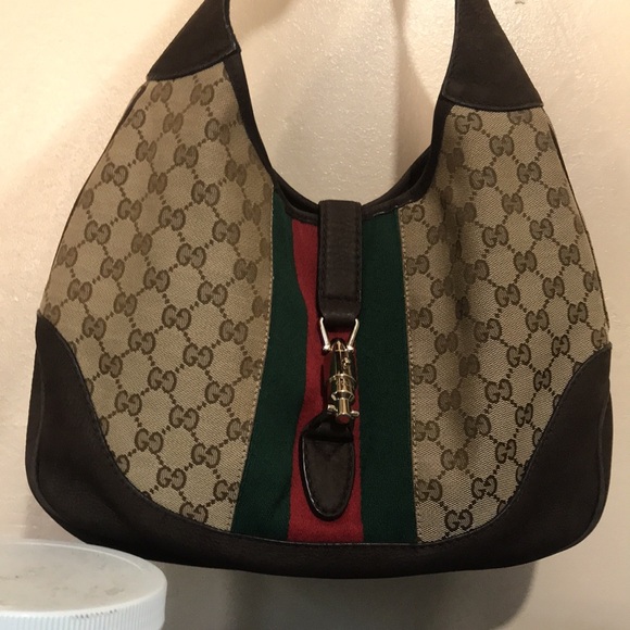 💎 ✨BEAUTIFUL ✨💎 Brown GG Canvas and Nubuck Leather Jackie Web Hobo crossbody - Picture 9 of 13